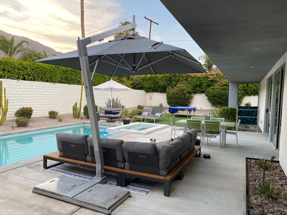 bambrella patio umbrella black rectangular Bambrella Rectangular Hurricane Side Wind Aluminum Manual Lift Cantilever Umbrella