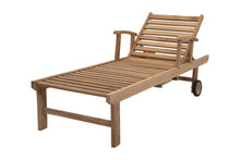 Set of 2 Huntington Teak Outdoor Chaise Lounger with Wheels Sunbrella Cushion.