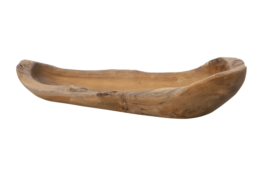 Teak Live Edge Oblong Decorative Wood Bowl (G)