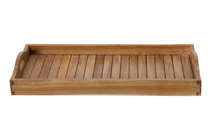 Teak Wood 12.5" x 25" Curved Handle Serving Tray (A)