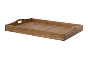 Teak Wood 17.75" x 23.5" Curved Handle Serving Tray (F)