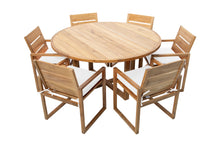 7 pc Venice Teak Arm Dining Set with 60" Round Dining Table
