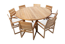 9 pc Venice Teak Arm Dining Set with 72" Round Dining Table