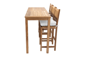 4 pc Huntington Teak Barstool Set with Rectangular Bar Table. Sunbrella Cushion.