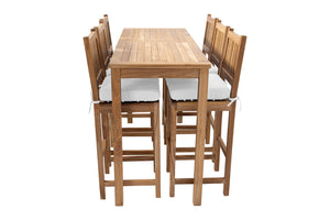 7 pc Huntington Teak Barstool Set with Rectangular Bar Table. Sunbrella Cushion.