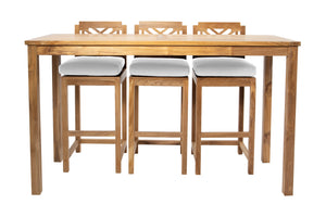 4 pc Monterey Teak Barstool with Rectangular Bar Table. Sunbrella Cushion.