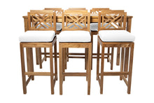 7 pc Monterey Teak Barstool with Rectangular Bar Table. Sunbrella Cushion.