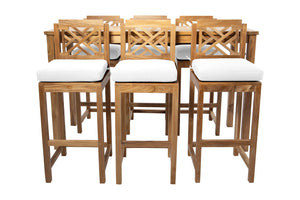 7 pc Monterey Teak Barstool with Rectangular Bar Table. Sunbrella Cushion.