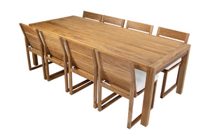 9 pc Venice Teak Dining Set with 95" Rectangular Dining Table