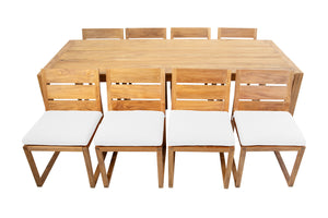 9 pc Venice Teak Armless Dining Set with 95" Rectangular Dining Table