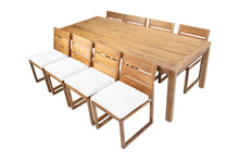 9 pc Venice Teak Armless Dining Set with 95" Rectangular Dining Table