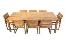 9 pc Venice Teak Arm Dining Set with 95" Rectangular Dining Table