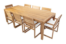 9 pc Venice Teak Arm Dining Set with 95" Rectangular Dining Table