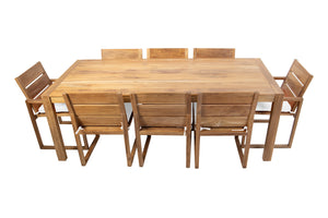 9 pc Venice Teak Dining Set with 84" Rectangular Dining Table - 2x Arm + 6x Armless
