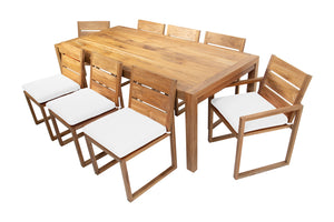 9 pc Venice Teak Dining Set with 84" Rectangular Dining Table