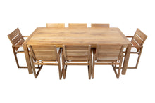 9 pc Venice Teak Arm Dining Set with 84" Rectangular Dining Table