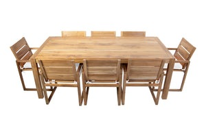 9 pc Venice Teak Arm Dining Set with 84" Rectangular Dining Table