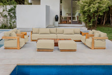 10 pc Hermosa Teak Deep Seating Deluxe Sofa with 72" Coffee Table. Sunbrella Cushion