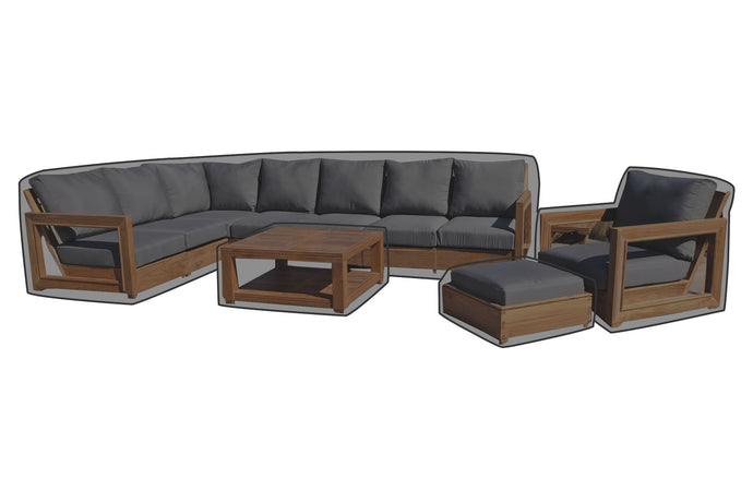 11 pc Chatsworth Teak Sectional with Coffee Table WeatherMAX Outdoor Weather Cover