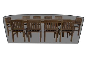 11 pc Huntington Teak Dining Set with 120" Double Leaf Expansion Table WeatherMAX Outdoor Weather Cover