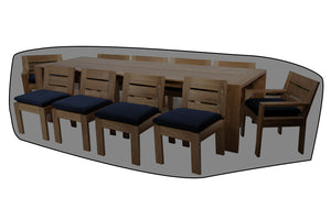 11 pc Pacific Teak Dining Set with 42" x 120" Rectangular Dining Table WeatherMAX Outdoor Weather Cover