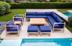 11 pc Venice Teak Outdoor Sectional Set with Square Coffee Table. Sunbrella Cushions