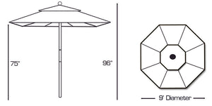 Galtech 132-232 9' Double Pulley Premium Wood Outdoor Market Umbrella