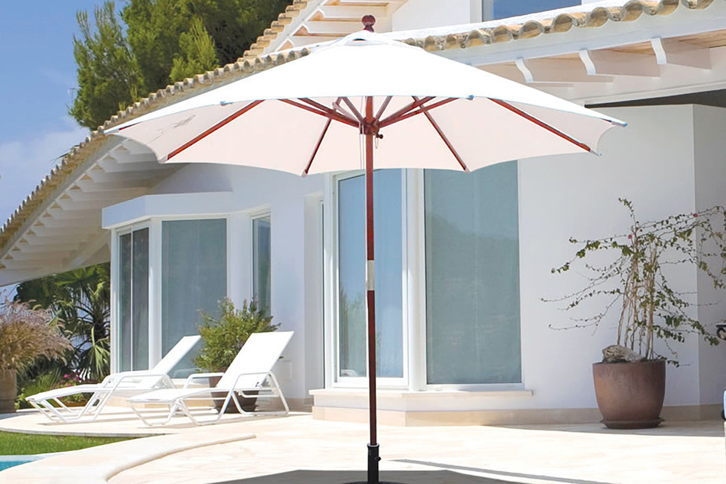 Galtech 232 9' 2-Pulley Lift Dark Wood Umbrella, Natural
