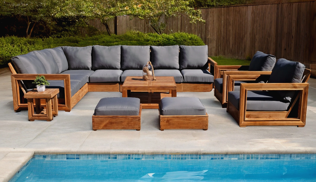 Teak sectional deals sunbrella