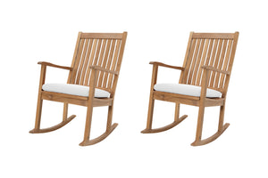 Set of 2 Huntington Teak High Back Rocking Chair. Sunbrella Cushion.