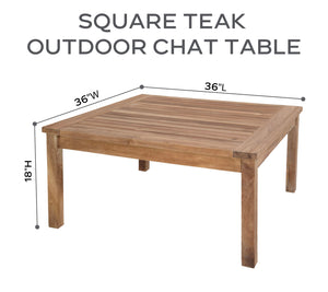 6 pc Huntington Teak Outdoor Deep Seating Group with 36" Chat Table. Sunbrella Cushion