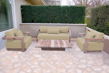 4-Piece Hermosa Teak Outdoor Loveseat Seating Set with 49" Coffee Table. Sunbrella Cushion
