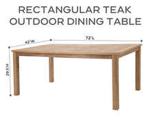 7 pc Huntington Teak Dining Set with 72" Rectangle Dining Table. Sunbrella Cushion.