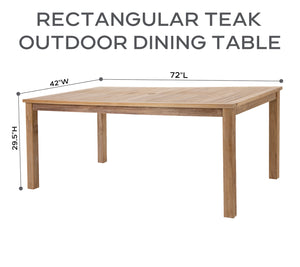 42"x72" Rectangular Teak Outdoor Dining Table
