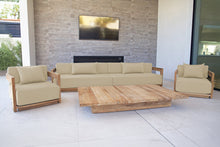 4 pc Hermosa Teak Deep Seating Deluxe Sofa with 72" Coffee Table. Sunbrella Cushion