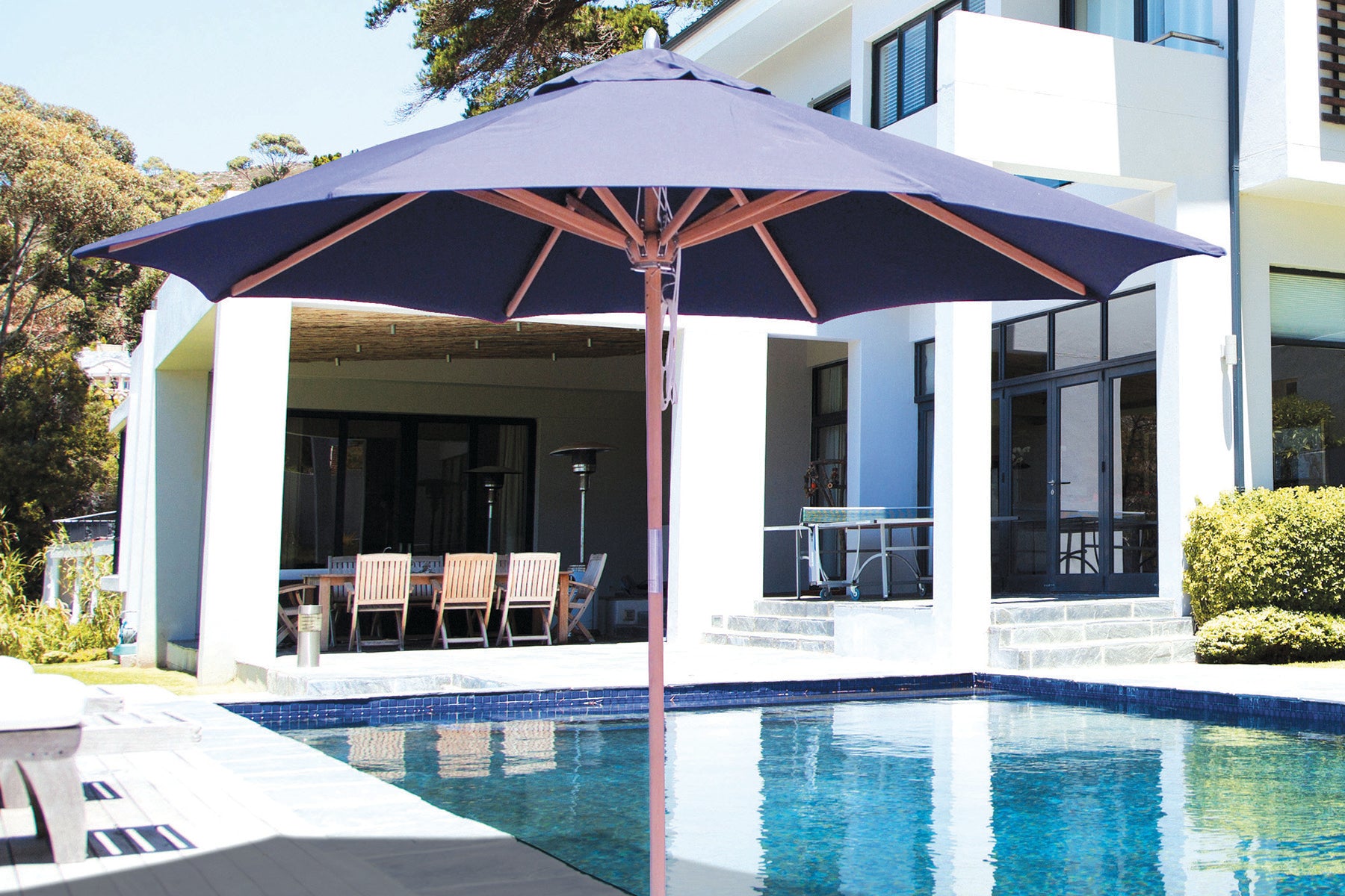 Galtech 531TK 9' African Teak Wood Pulley Lift Outdoor Market Umbrella – Willow Creek Designs