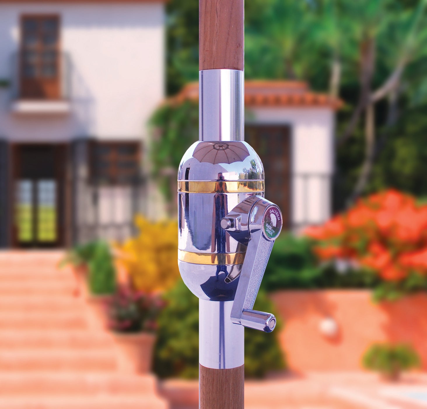caltech patio umbrella Galtech 587 11' Teak Outdoor Market Umbrella with Crank – Willow Creek Designs