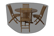 5 pc Lakeland Teak Folding Armless Chair Dining Set with 48" Round Drop Leaf Table WeatherMAX Outdoor Weather Cover