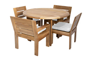 5 pc Pacific Teak Dining Set with 48" Round Dining Table - 2x Arm + 2x Armless
