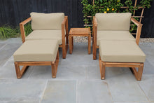5 pc Venice Teak Club Chair Chat Group. Sunbrella Cushion.
