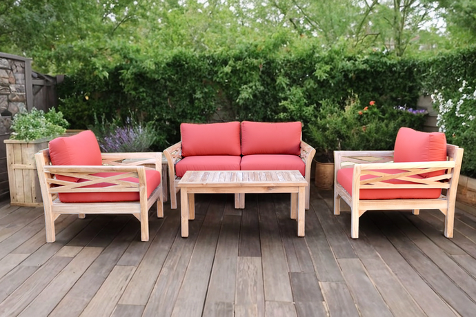 5 pc Monterey Teak Loveseat Deep Seating Set with Coffee Table. Sunbrella Cushion.