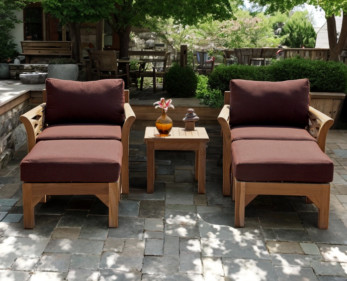 5 pc Monterey Teak Club Chair Chat Group. Sunbrella Cushion.