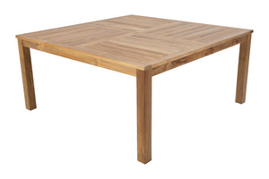9 pc Huntington Teak Dining Set with 64" Square Dining Table. Sunbrella Cushion