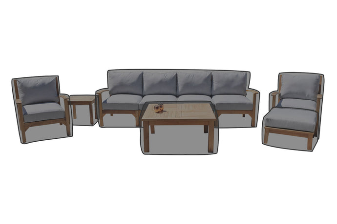6 pc Huntington Teak Outdoor Deluxe Sofa Deep Seating Group with 36