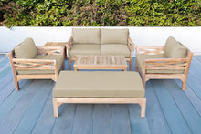 6 pc Monterey Teak Loveseat Deep Seating Set with Coffee Table. Sunbrella Cushion.