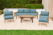 6 pc Monterey Teak Seating Group with 52" Chat Table. Sunbrella Cushion.