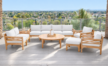 7 pc Monterey Teak Deluxe Sofa Loveseat Deep Seating Set with 52" Chat Table. Sunbrella Cushion.