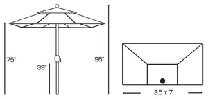 Galtech 772 3.5' x 7' Half Wall Rectangle Aluminum Umbrella