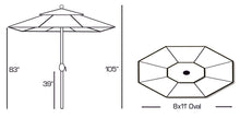 Galtech 779 8'x11' Oval Aluminum Outdoor Market Umbrella with Deluxe Auto Tilt
