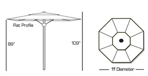 Galtech 781 11' Deluxe Commercial Four Pulley Lift Outdoor Market Umbrella